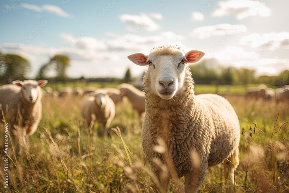 Portrait woolly sheep on the farm AI Generative