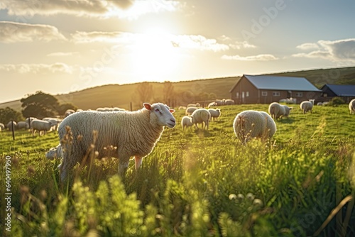 Portrait woolly sheep on the farm AI Generative