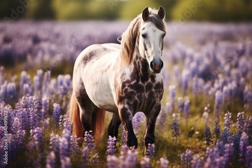 Equine Symphony: Horse Amid Lavender Blossoms 