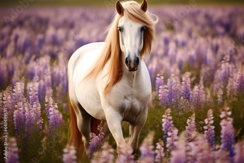 Horse and Lavender Bliss: A Graceful Equine Amongst Flowers 