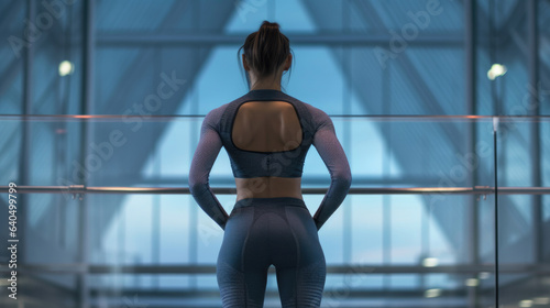 Back view of a woman wearing tight and sexy sportswear