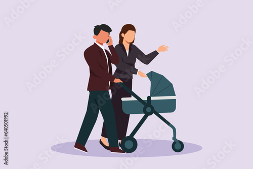 Parents with babies. Family maternity concept. Colored flat vector illustration isolated. 