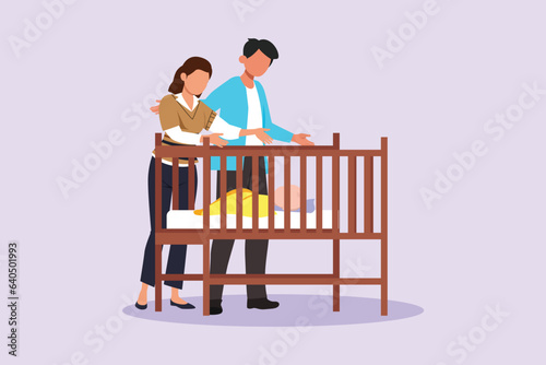 Parents with babies. Family maternity concept. Colored flat vector illustration isolated. 