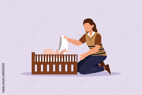 Parents with babies. Family maternity concept. Colored flat vector illustration isolated. 