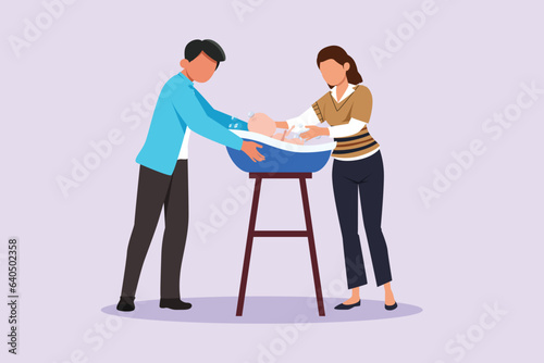 Parents with babies. Family maternity concept. Colored flat vector illustration isolated. 