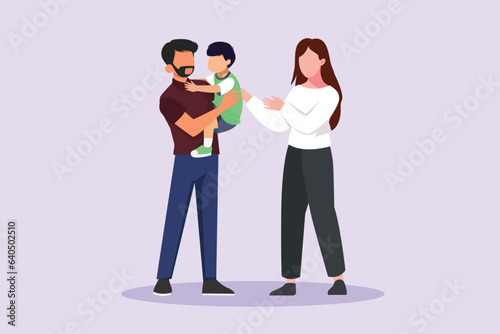 Parents with babies. Family maternity concept. Colored flat vector illustration isolated. 