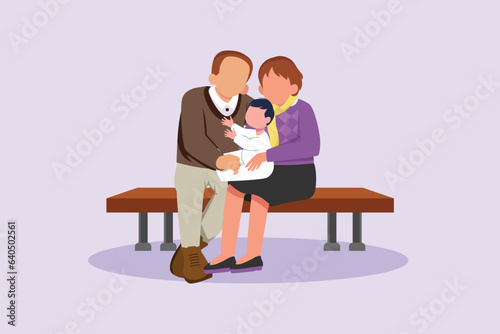 Parents with babies. Family maternity concept. Colored flat vector illustration isolated. 