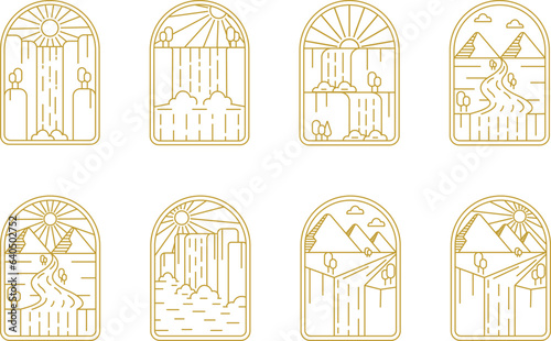 waterfall view with frame line art