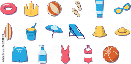 set of beach icon colorful