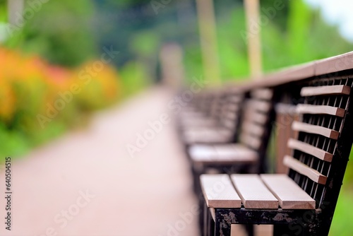 benches in the park beside River Khong   Thailand - Laos border  Chiang Khan