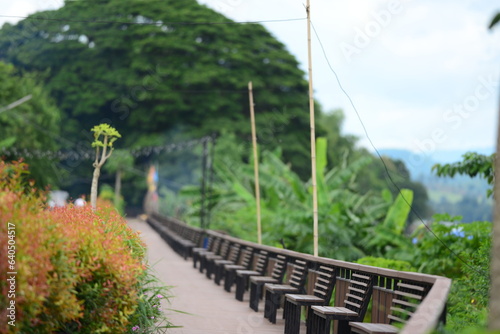 benches in the park beside River Khong   Thailand - Laos border  Chiang Khan