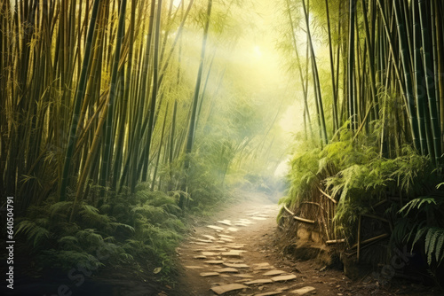 Trail in bamboo grove on sunrise