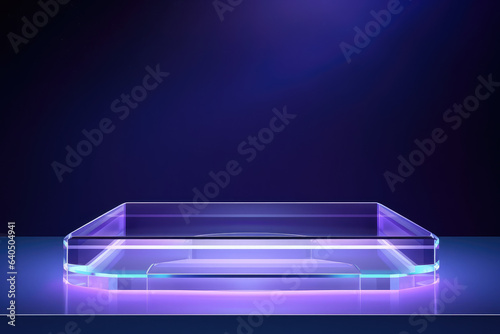 3d glass platform for product display, purple background, generative AI © Kien