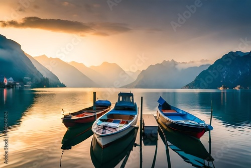 boats on the lake ,Hallstatt Landscape