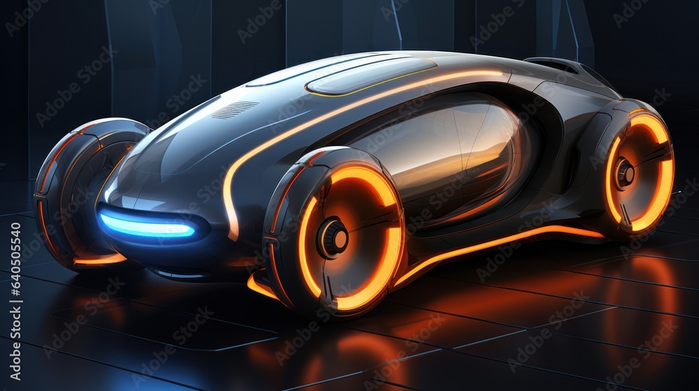 Sketch drawing of self-driving car controlled by an artificial intelligence autopilot. Future technologies, internet of things and smart devices concept.