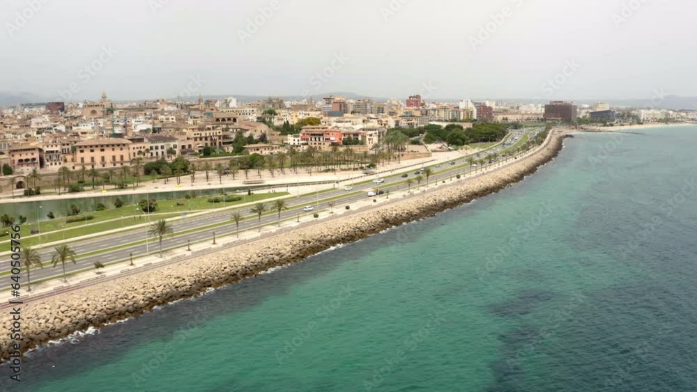 Coastline road with car traffic in Palma city center in Mallorca. Coastline road with car traffic in Palma city center in Mallorca.