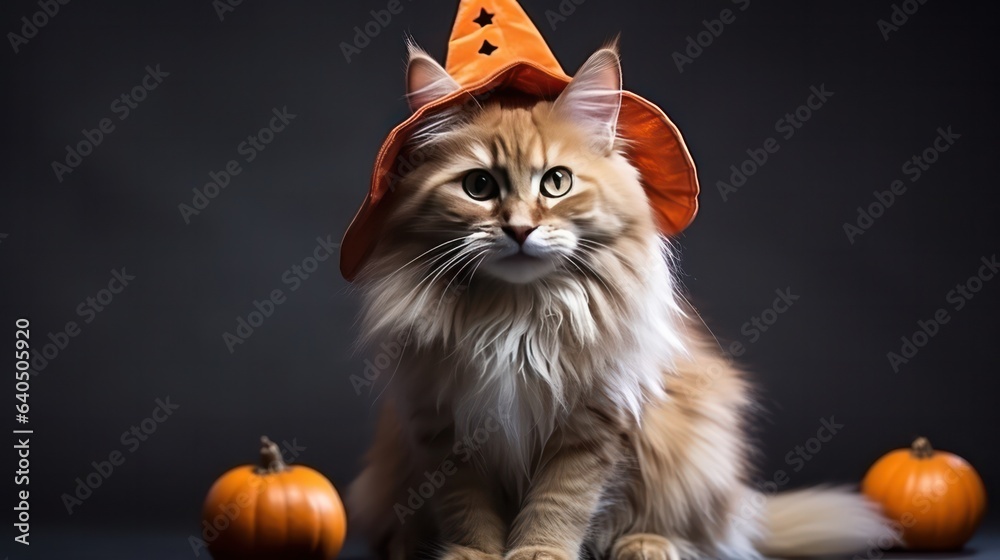 a photograph of cute Somali cat use witch hat for halloween celebration generative ai a photograph of cute Somali cat use witch hat for halloween celebration generative ai