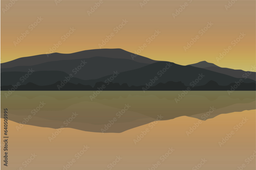 Landscape with lake. Vector illustration in flat style. Landscape with lake. Vector illustration in flat style.