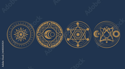 Magic circle, Mystical geometry symbol. Linear alchemy, occult, philosophical sign. Astrology and religion concept.
