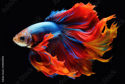 colorful beta fish on black background, generative AI