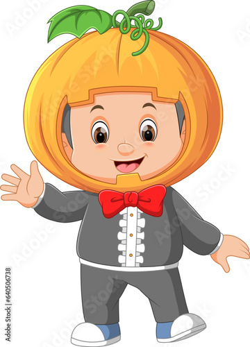 Cute Kid Wearing Pumpkin Costume