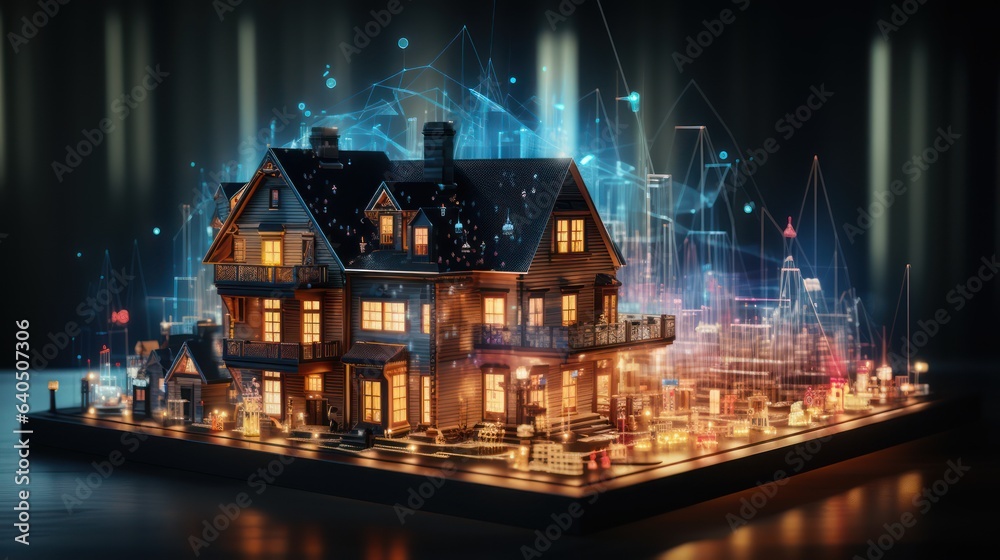 modern technology building house hologram 