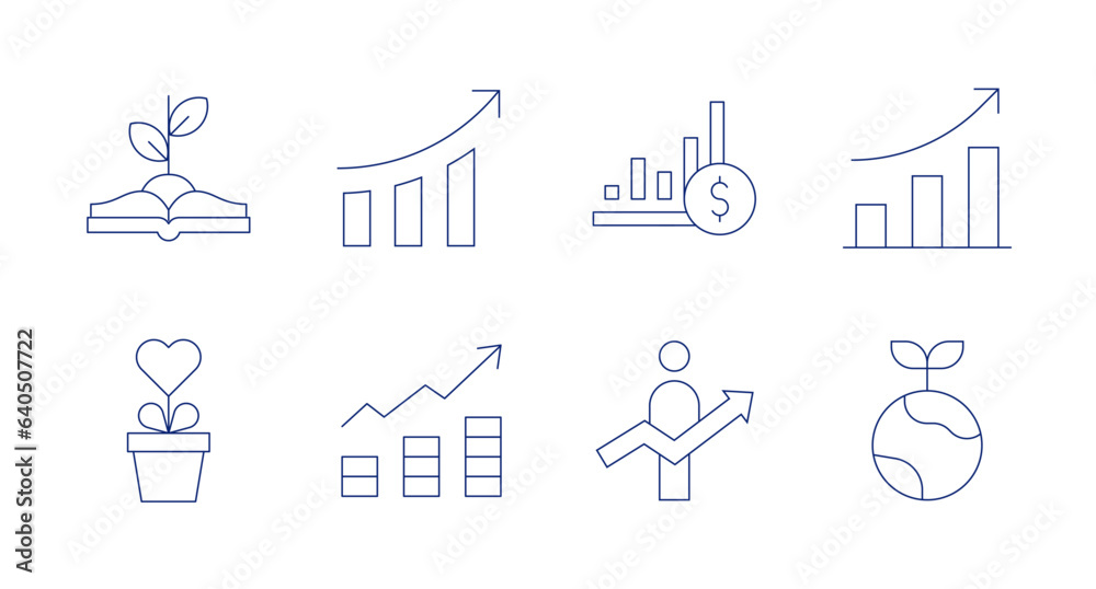 Growth icons. Editable stroke. Containing growth, growth graph, bar chart, investment, career.
