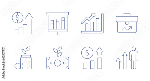Growth icons. Editable stroke. Containing growth, growth chart, bar chart, business, investment, statistics, development.