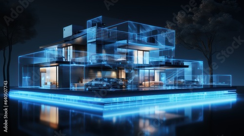 Modern house building technology hologram blue light  © kimly