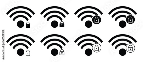 wifi icon set and lock symbol. network security concept, vector for app and web.