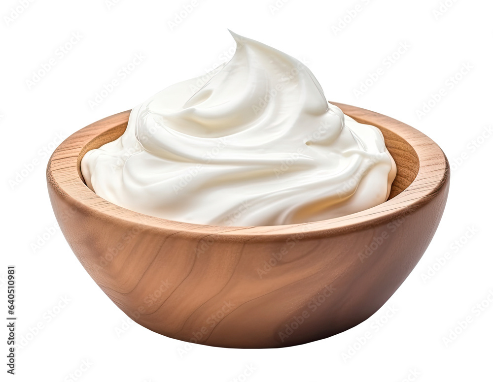 Wooden bowl with sour cream isolated on transparent background Wooden bowl with sour cream isolated on transparent background