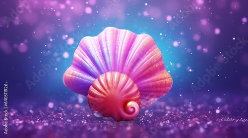 Colorful seashell with coral reef in the blue sea