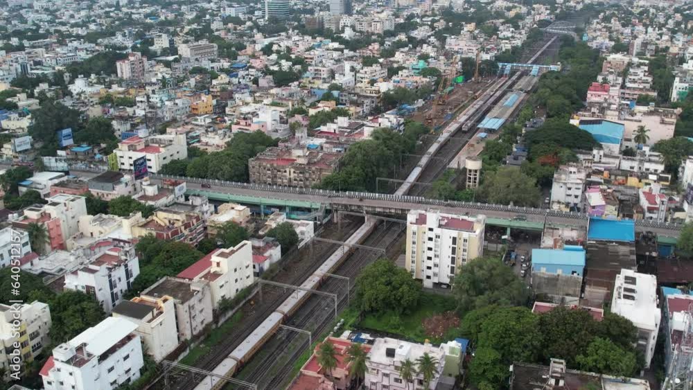 Aerial video of Kodambakkam Bridge is a road overbridge in the city of Chennai, India. Train crossing Opened in 1965, it is one of the oldest overbridges in the city. Aerial video of Kodambakkam Bridge is a road overbridge in the city of Chennai, India. Train crossing Opened in 1965, it is one of the oldest overbridges in the city.
