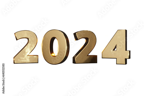 3D Illustration, Gold font 2024 background new year