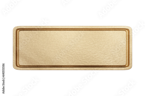  3d illustration. Gold rcangle button with frame . buton transparent background.