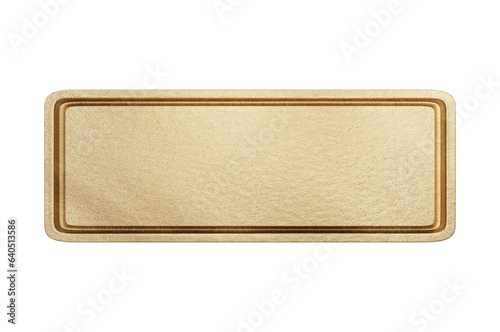  3d illustration. Gold rcangle button with frame . buton transparent background. 3d 插圖。帶有框架的金色矩形按鈕。按鈕透明背景