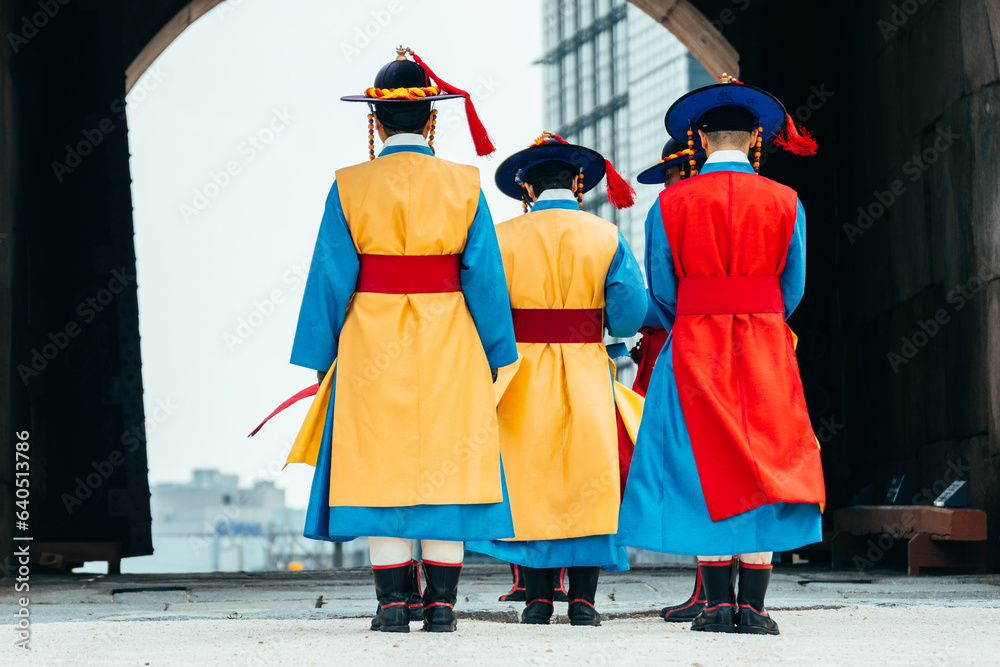 military guard changing performance at Sungnyemun gate, seoul