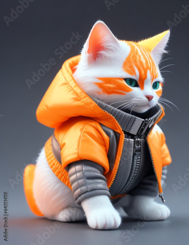 isometric view of a MINI cute hyperrealistic futuristic soldier cat. Generative AI photo