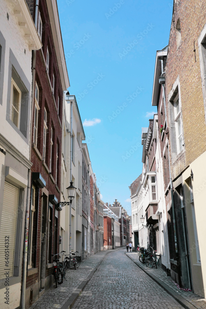 Row of beautiful old townhouses in Maastricht, Limburg, Netherlands.