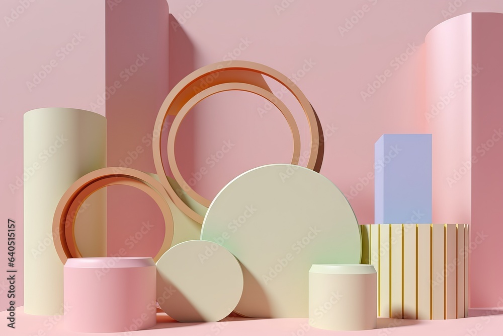 premium podium yellow render stage shapes pedestal splay banner geometric 3d pink pastel trendy set copy color abstract tube 3d branding gold space illustration background primitive