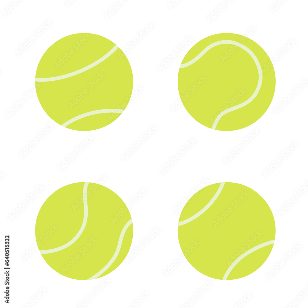 Tennis ball isolated on white. Vector flat sport illustrations set