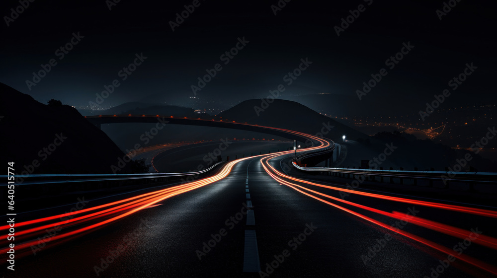 Winding road at night