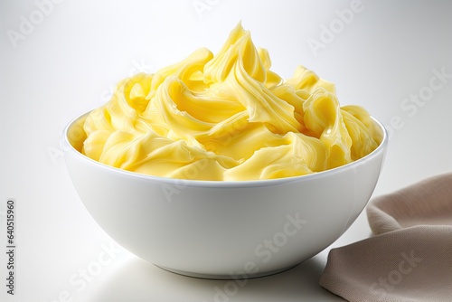 Bowl of butter curls isolated on white background