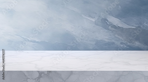Fototapeta Naklejka Na Ścianę i Meble -  3D luxury marble counter table with blue marble background for product placement. Mock up template for product presentation