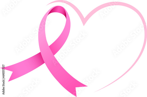 Pink ribbon symbol with heart. Breast Cancer Awareness Month. Icon design. For poster, banner and t-shirt. Vector Illustration.