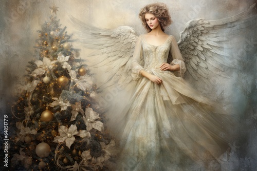 Romantic Vintage Christmas Scene with Angelic Presence
