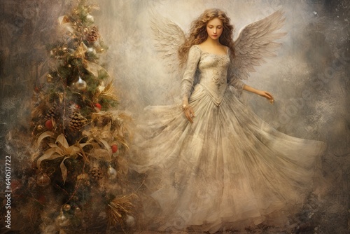 Romantic Vintage Christmas Scene with Angelic Presence