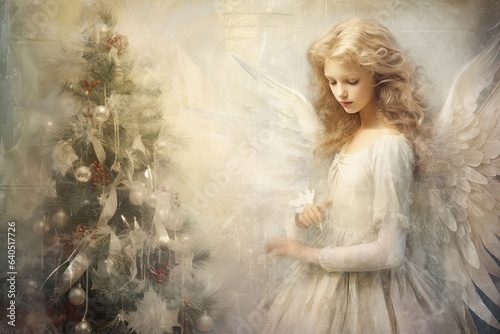 Romantic Vintage Christmas Scene with Angelic Presence
