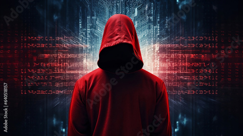 Hooded Hacker With Code Background.