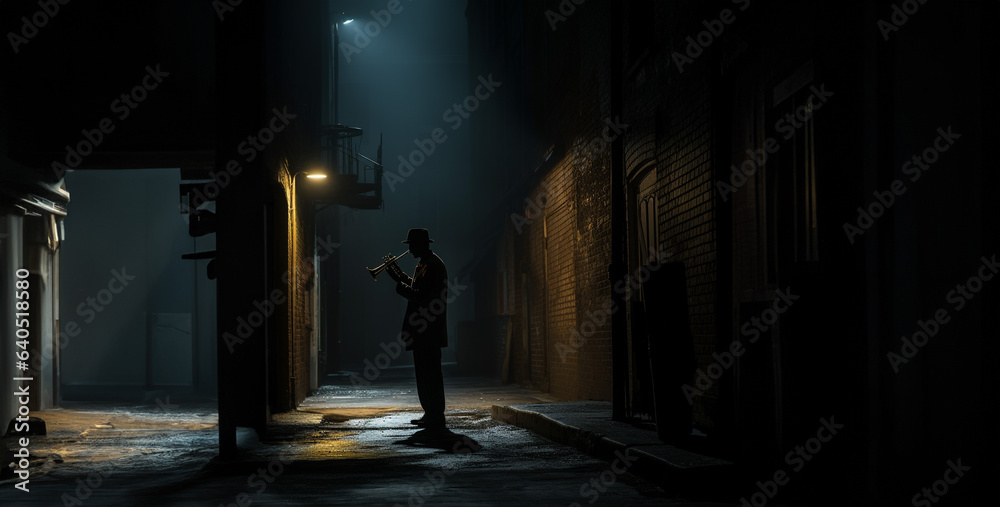 A looking down a dark city alley a street lamp illuminates hd wallpaper